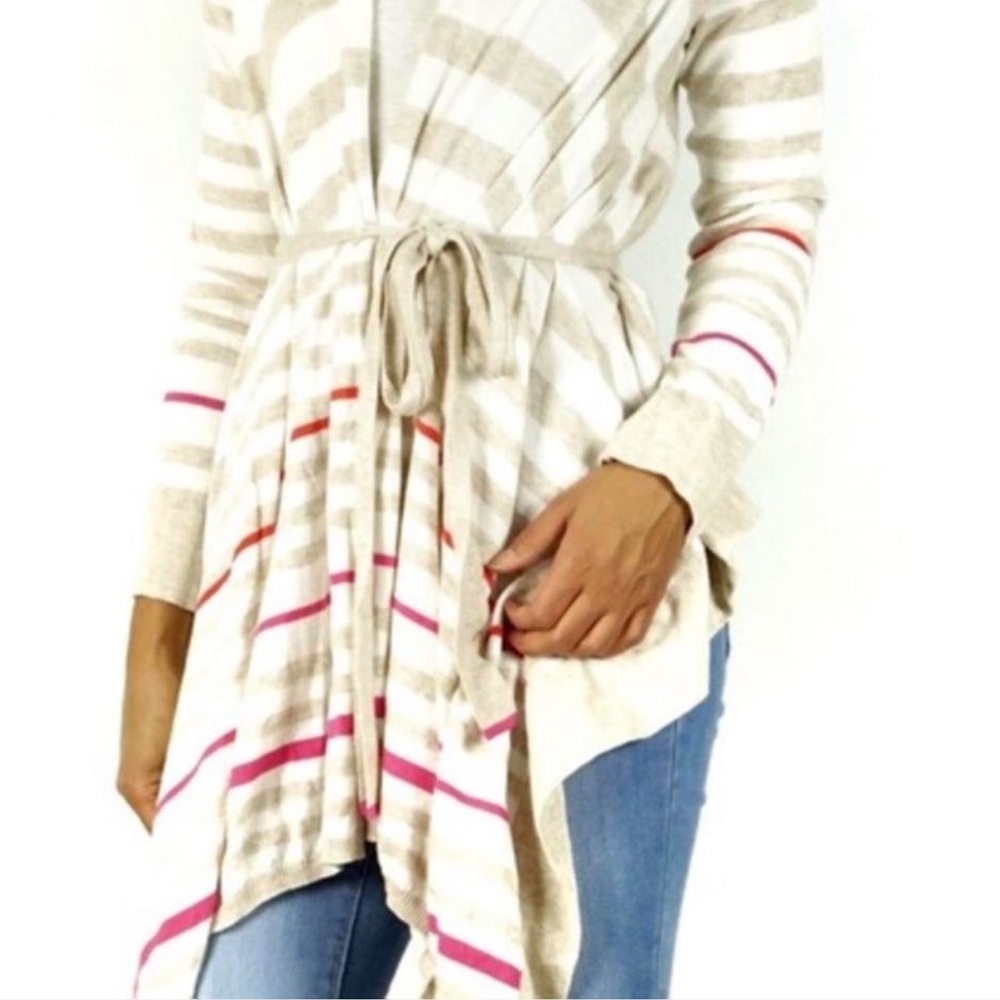 Anthropologie Cream and Pink Striped Cardigan
